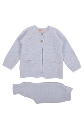 Triko Bebek Cep Detaylı Hırka Takım Bmavi