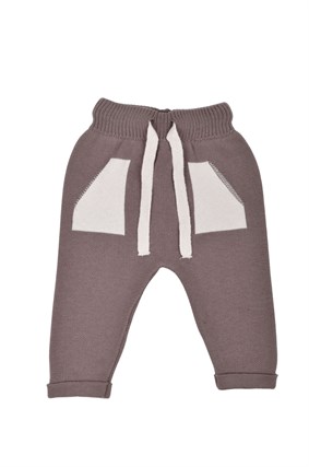 Triko Kışlık Bebek Cep Detaylı Beli Lastikli  Pantalon Kahverengi