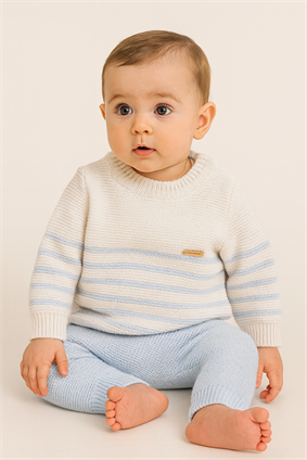 Triko Kışlık  Bebek  Çizgili Takım Bebe Mavi