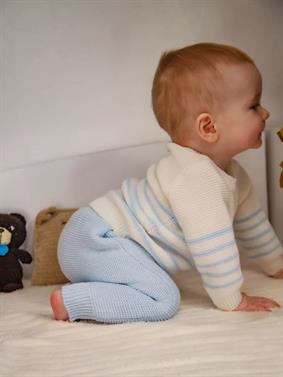 Triko Kışlık  Bebek  Çizgili Takım Bebe Mavi