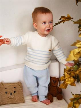 Triko Kışlık  Bebek  Çizgili Takım Bebe Mavi