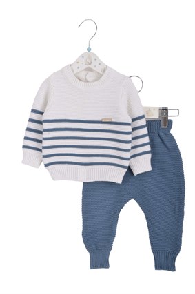 Triko Kışlık  Bebek  Çizgili Takım İNDİGO