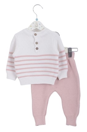 Triko Kışlık  Bebek  Çizgili Takım Pembe