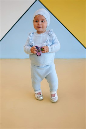 Triko Kız Bebek Yakası Fırfırlı 3lü Takım Bebe Mavi