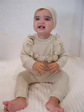 Triko Kız Bebek Yakası Fırfırlı 3lü Takım Bej