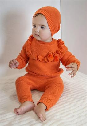 Triko Kız Bebek Yakası Fırfırlı 3lü Takım Oranj