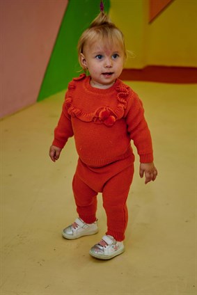 Triko Kız Bebek Yakası Fırfırlı 3lü Takım Oranj