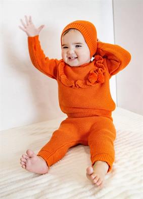 Triko Kız Bebek Yakası Fırfırlı 3lü Takım Oranj