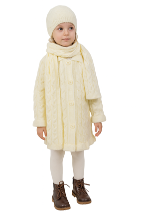 Triko Kız Çocuk Hırka, Atkı, Bere 3lü Takım Kemik