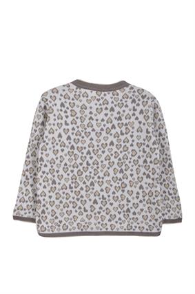 Triko Kız Çocuk Kalp Desen Hırka Kahve