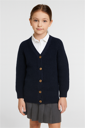 Triko Kız Çocuk Selanik Örgü Okul Kolej Hırkası LACİVERT