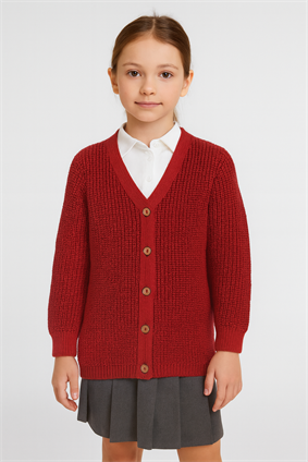 Triko Kız Çocuk Selanik Örgü Okul Kolej Hırkası Bordo