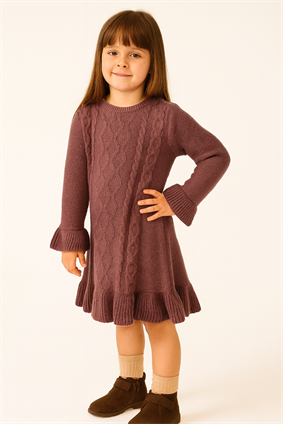 Triko Saç Örgü Elbise 2-5Yaş Mor