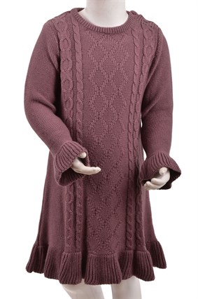 Triko Saç Örgü Elbise 2-5Yaş Mor