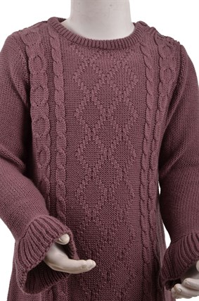 Triko Saç Örgü Elbise 2-5Yaş Mor