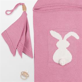 Triko Tavşan Desen 2li Koza Kundak ( Uyku tulumu) Set PEMBE
