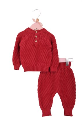 Triko Unisex Bebek Yürütme Kazak Pantolon Takım  KIRMIZI