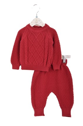 Triko Unisex Bebek Yürütme Kazak Pantolon Takım  KIRMIZI