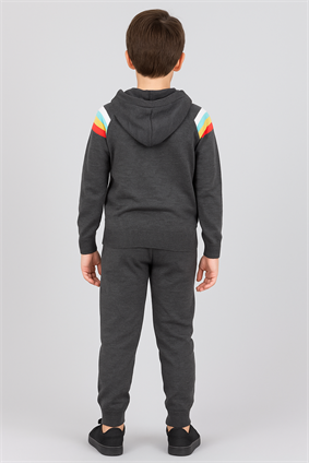 Triko Ünisex Kapşonlu Çizgi Detaylı Takım  ANTRASİT