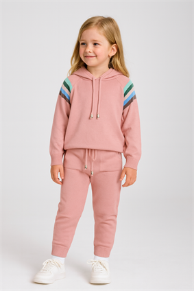 Triko Ünisex Kapşonlu Çizgi Detaylı Takım PUDRA