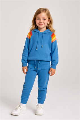 Triko Ünisex Kapşonlu Çizgi Detaylı Takım MAVİ