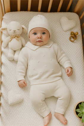 Unisex Bebek Gömlek Yaka Ponponlu 3Lü Takım  KEMİK