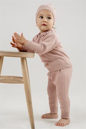 Unisex Bebek Gömlek Yaka Ponponlu 3Lü Takım Pudra