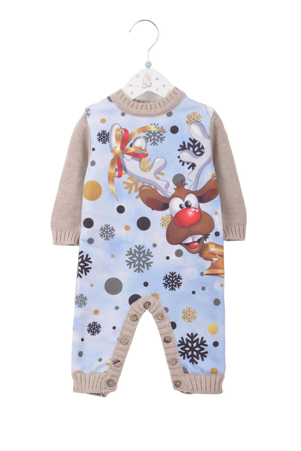 Geyik Baskı Triko Tulum BEJ