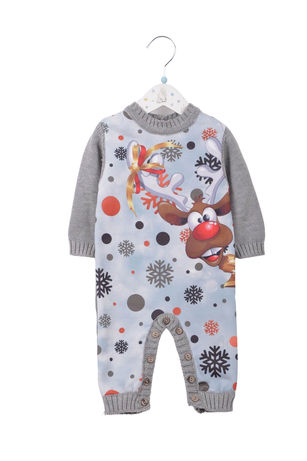 Geyik Baskı Triko Tulum GRİ 