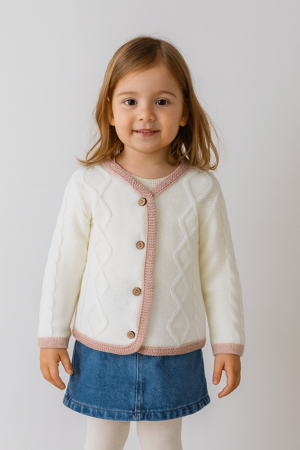 Kalın Triko Yürütme Desen Tek Bant Hırka Kemik