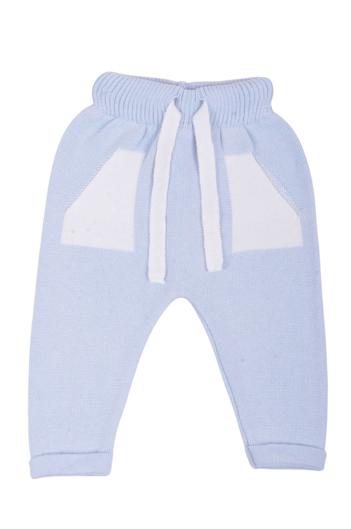 Triko Kışlık Bebek Cep Detaylı Beli Lastikli  Pantalon Bebe Mavi