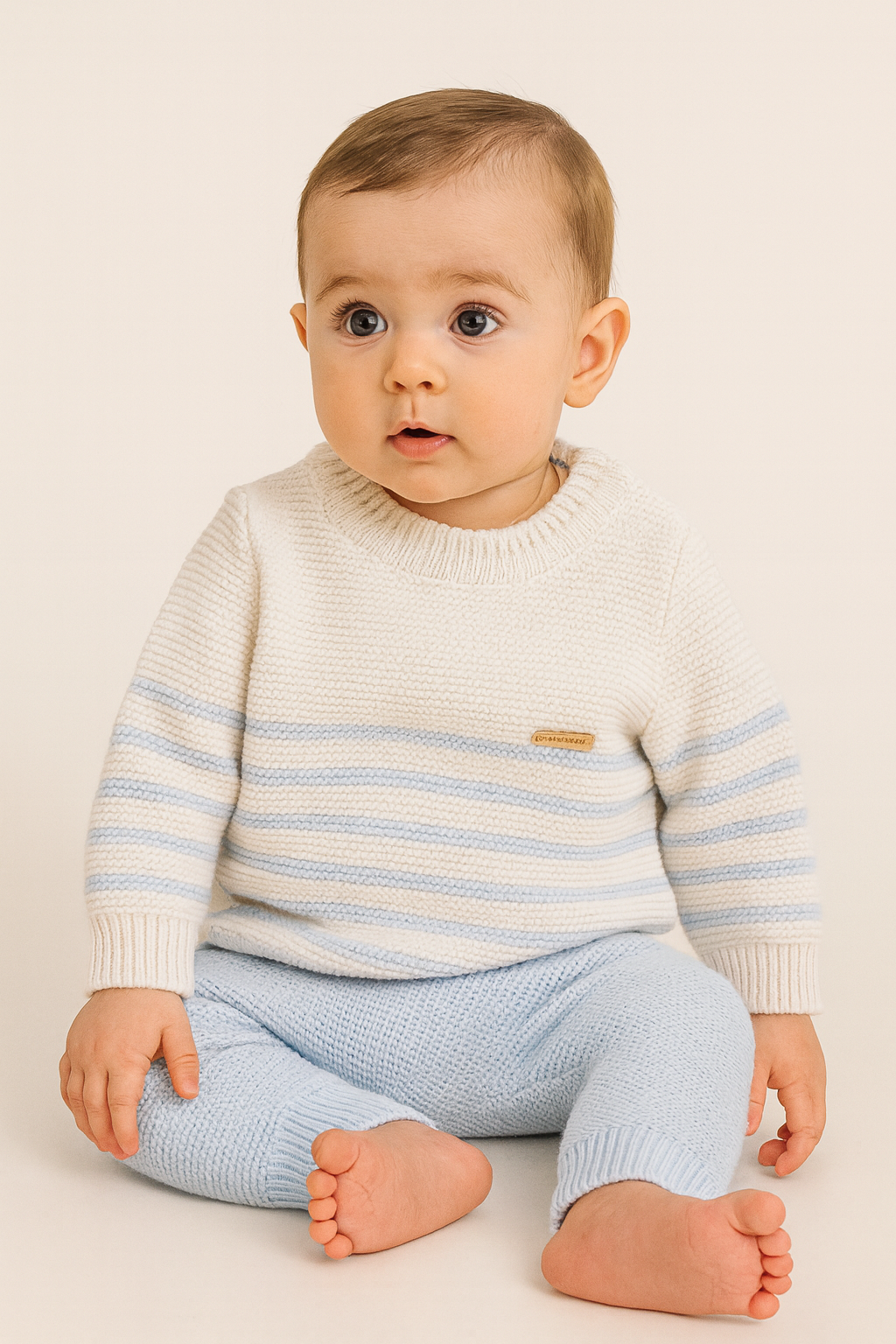 Triko Kışlık  Bebek  Çizgili Takım Bebe Mavi