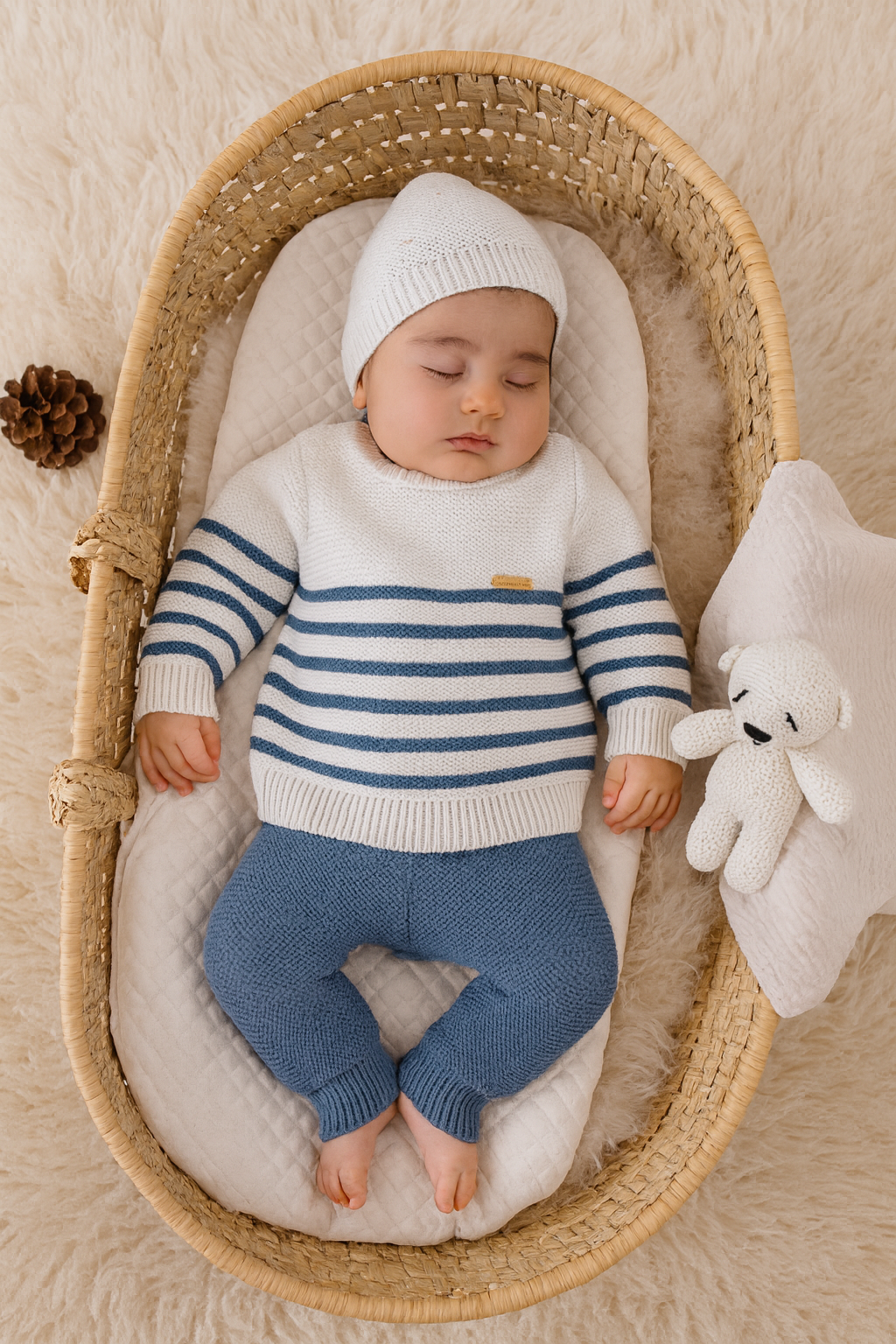 Triko Kışlık  Bebek  Çizgili Takım İNDİGO
