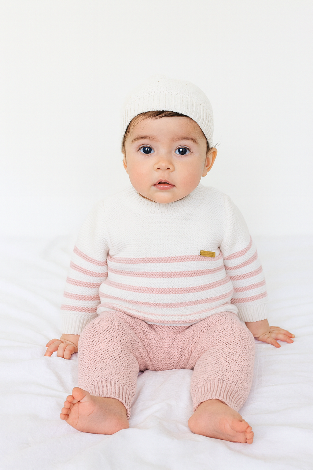 Triko Kışlık  Bebek  Çizgili Takım Pembe