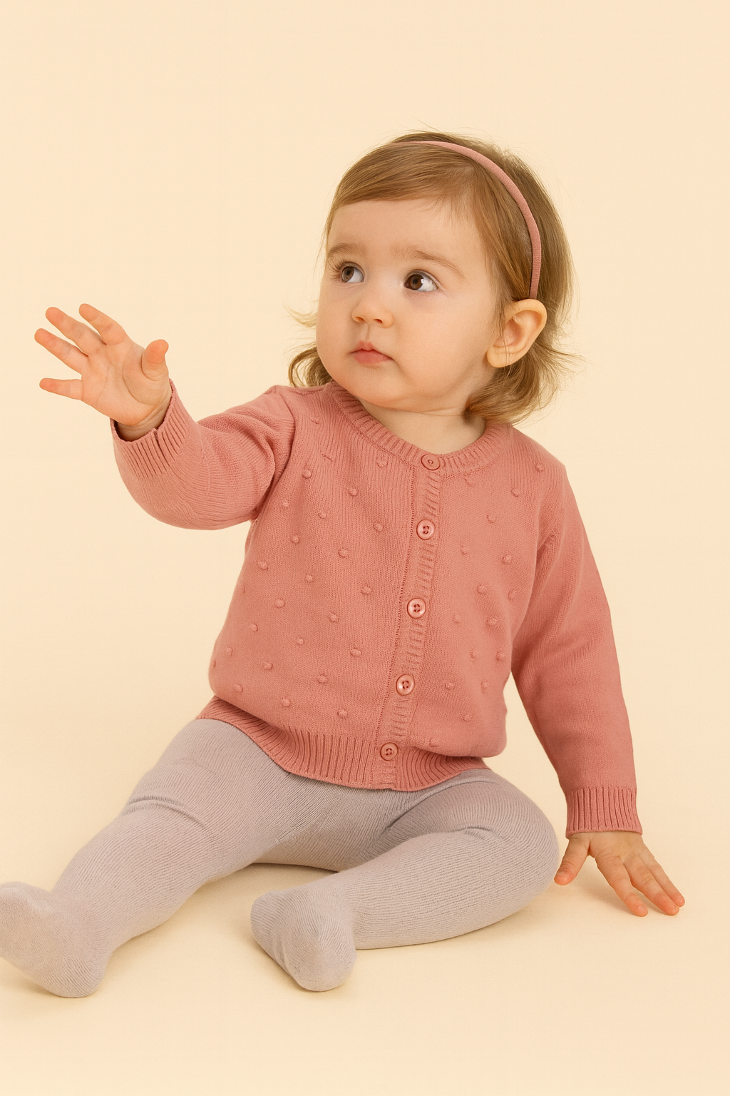 Triko Kız Bebek Ponponlu Hırka Somon