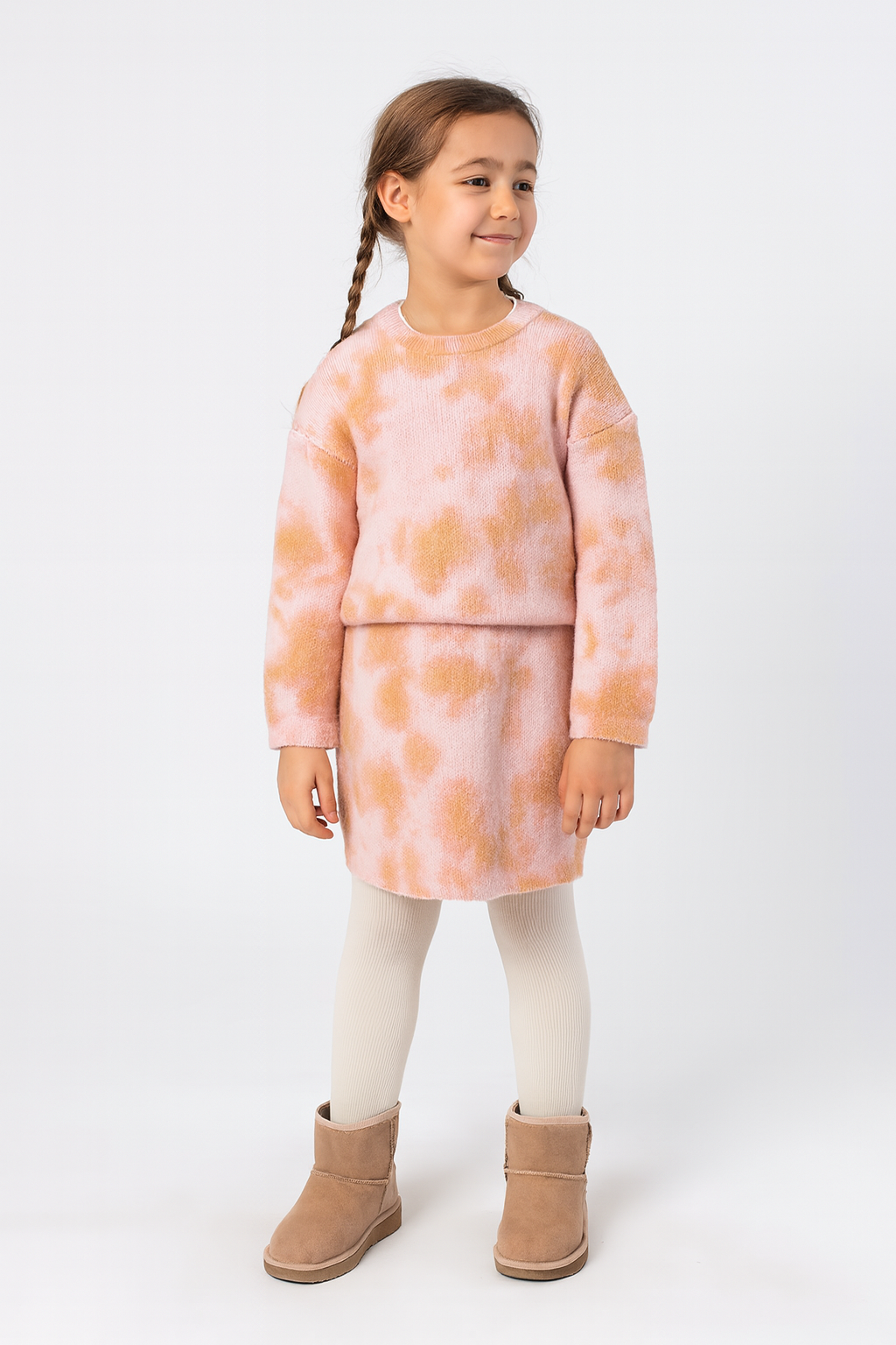 Triko Kız Çocuk Batik Desen Etek Takım Pembe