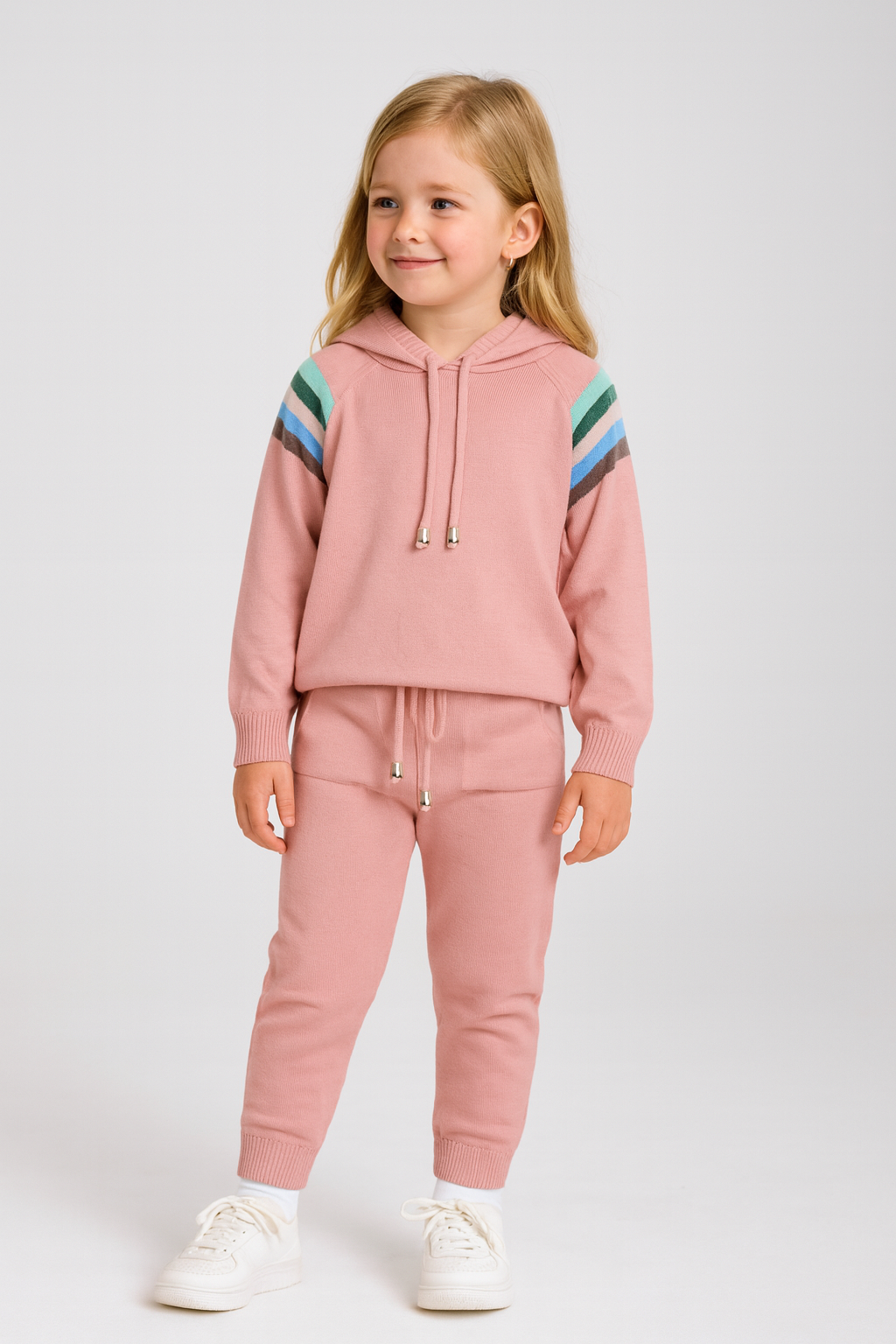 Triko Ünisex Kapşonlu Çizgi Detaylı Takım PUDRA