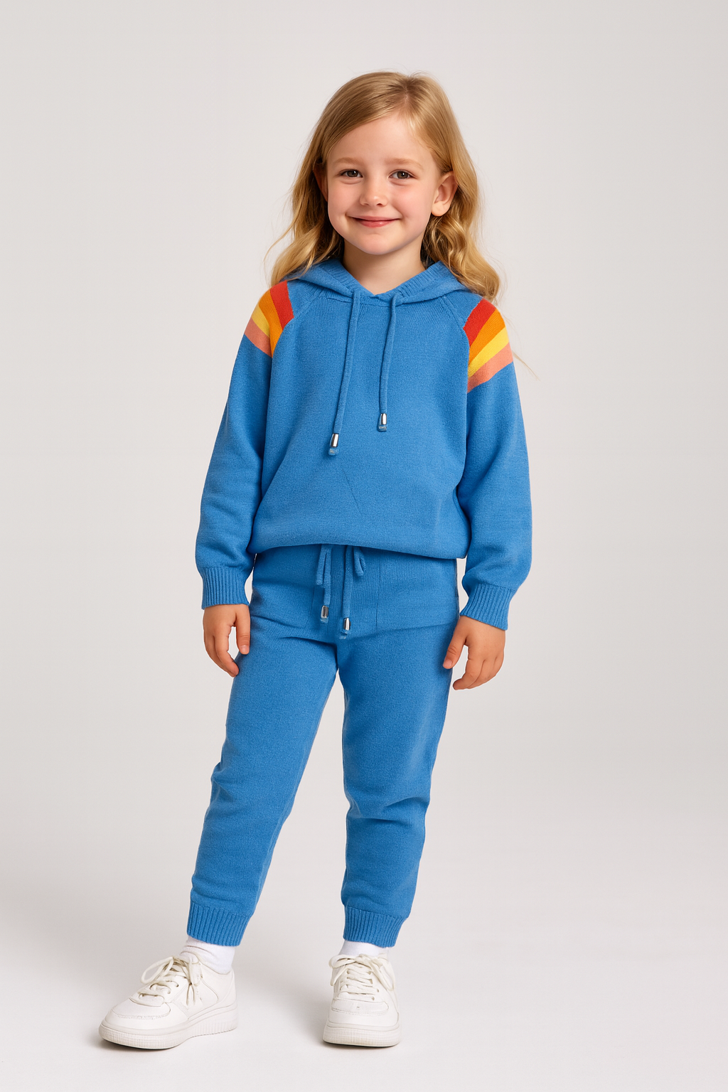 Triko Ünisex Kapşonlu Çizgi Detaylı Takım MAVİ