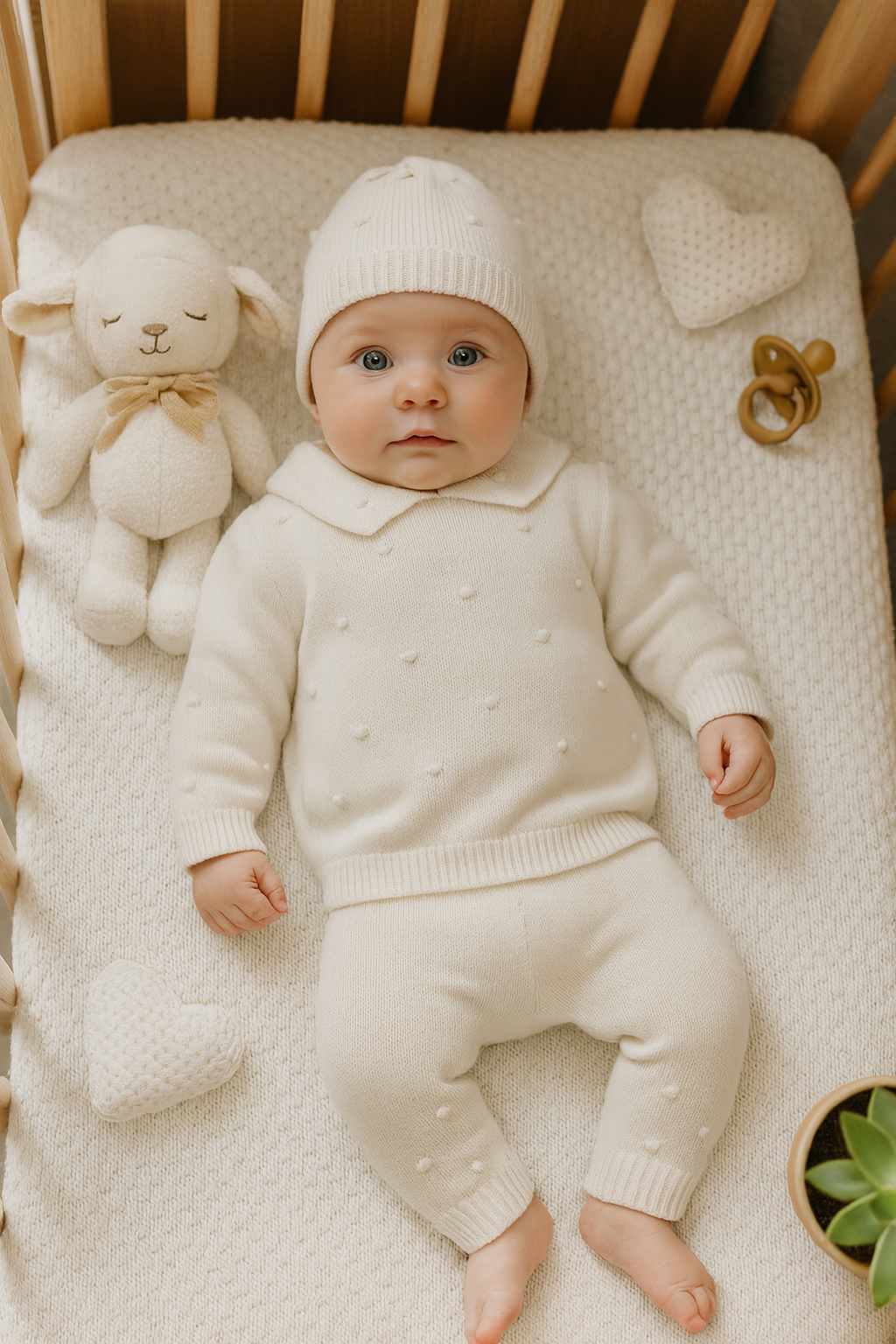 Unisex Bebek Gömlek Yaka Ponponlu 3'Lü Takım  KEMİK