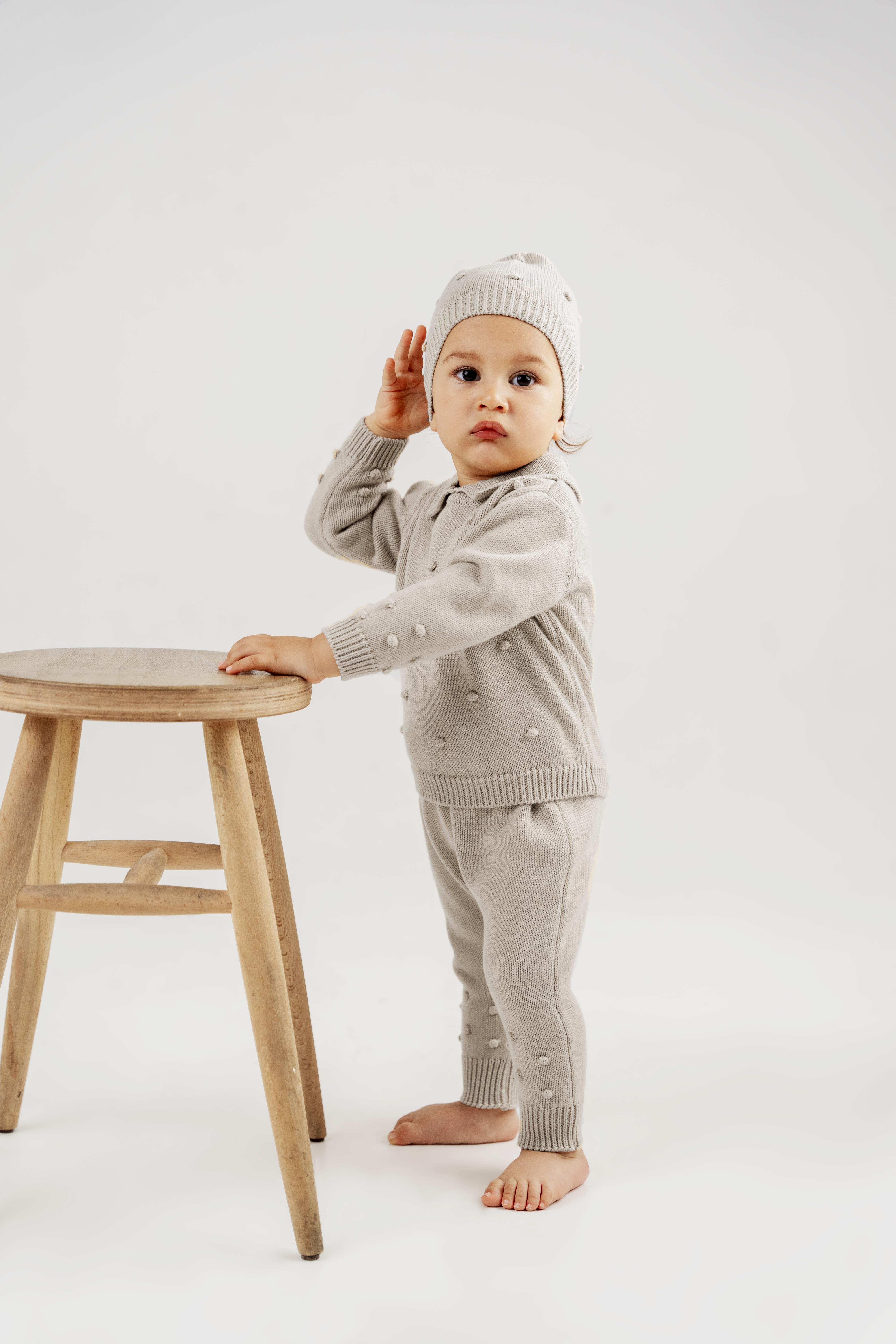 Unisex Bebek Gömlek Yaka Ponponlu 3'Lü Takım  TAŞ