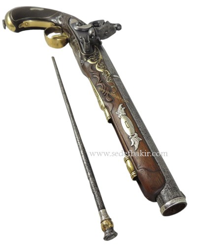 Gümüş İşlemeli Dekoratif Pistol