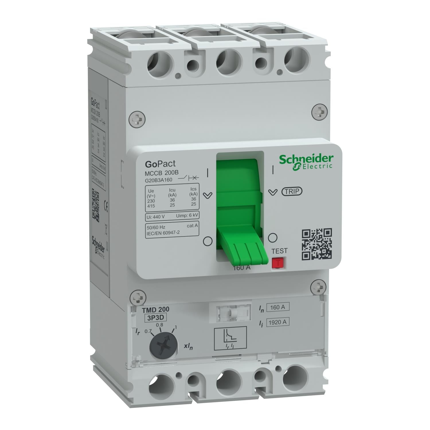G20B3A160 ürün görseli Schneider Electric  5 video GoPact Şalter 200B, 3P3D 25kA AC 160A TMD Ayar Sahalı