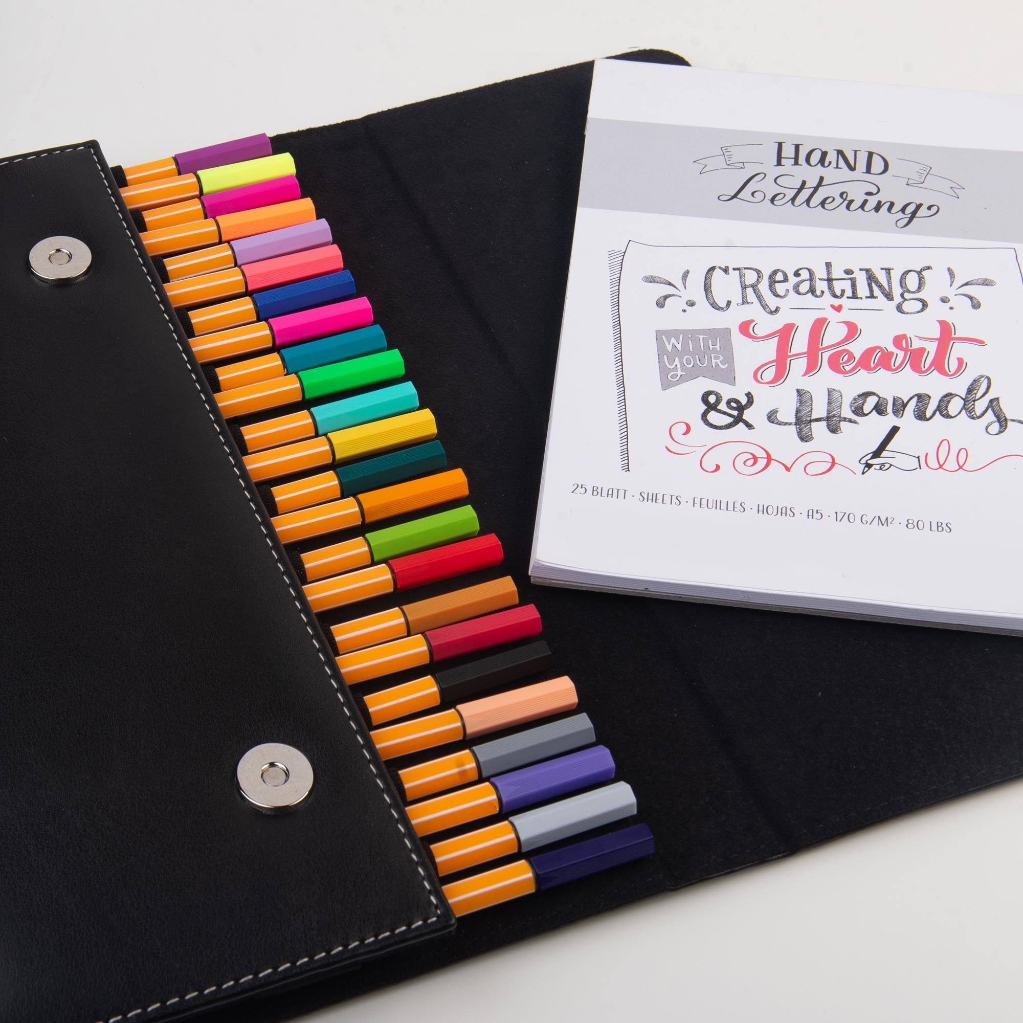 2K S.Deri Kalemlik Boya Kalemi/Dolma Kalem/Roller Kalem/Koleksiyon Kalem Çantası, 24'lü,Mıknatıs Kapaklı,Siyah