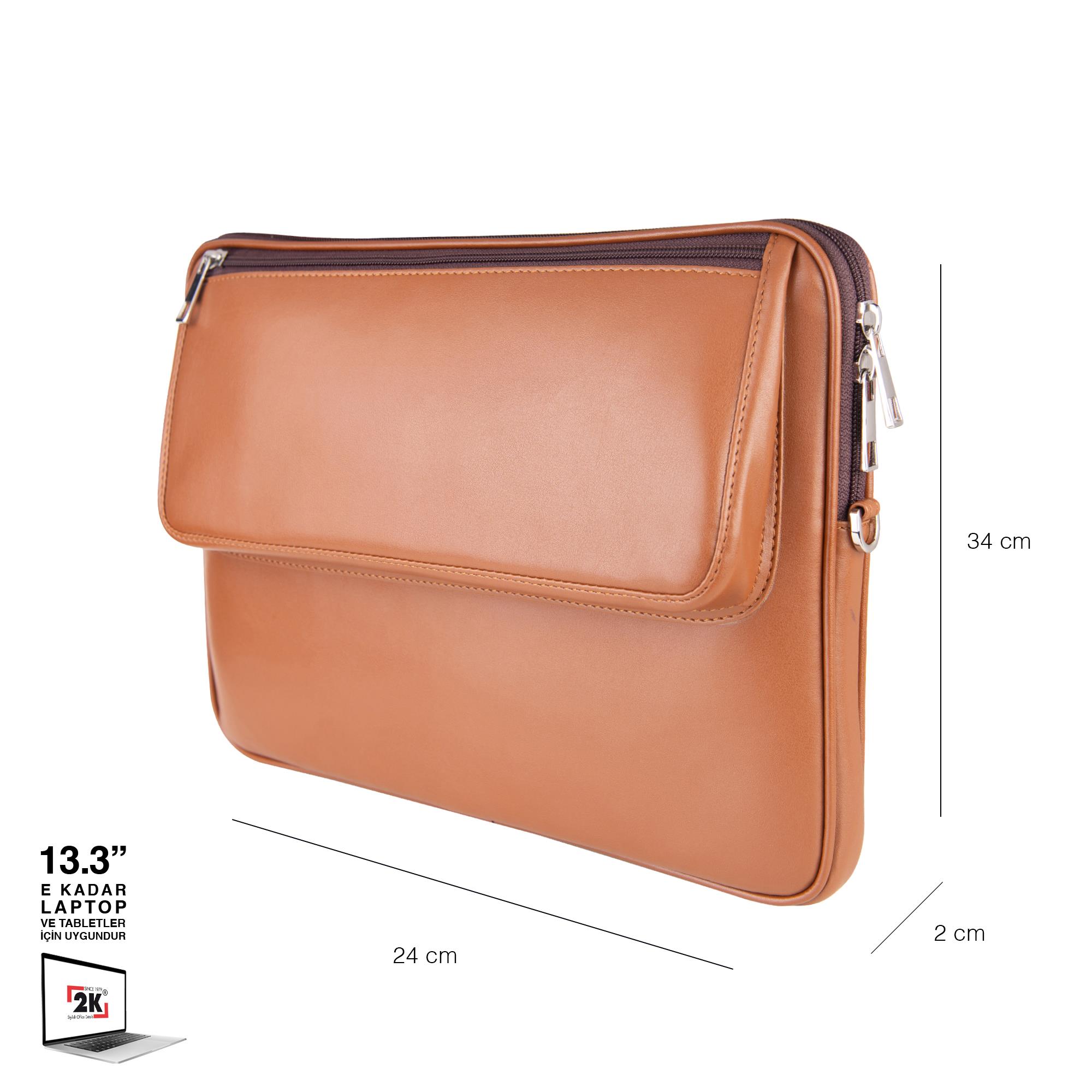 2K S.Deri Laptop Çantası,Tablet Çantası,13.3'' inç,Vegan,Omuz ve Valiz Askılı,Aksesuar ve Evrak Cepli,24*34*2 cm.