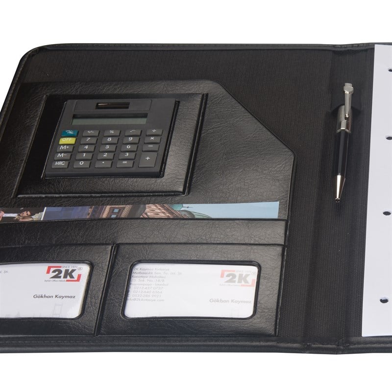 Kapaklı Sekreterlik Padfolio Hesap Makinalı A4 100 Yaprak Kapasiteli Vegan 24,5x32 cm