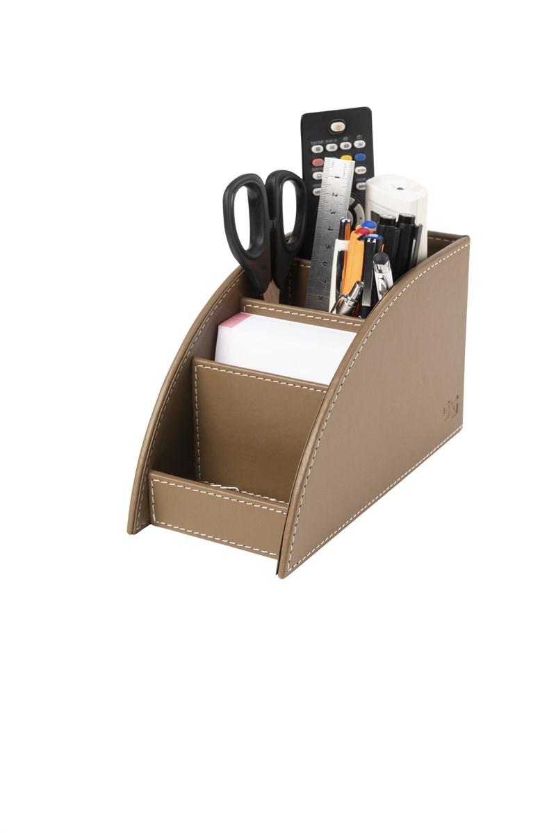 Kalemlik ve Kumandalık Suni Deri Masaüstü Organizer 4 Gözlü 21,5X10X12,5 cm