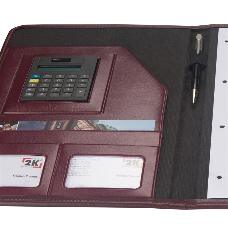 Kapaklı Sekreterlik Padfolio Hesap Makinalı A4 100 Yaprak Kapasiteli Vegan 24,5x32 cm