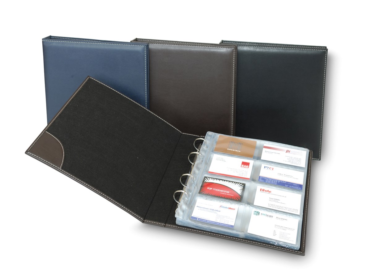 SUNİ DERİ MEKANİZMALI 8 SIRALI 384 KART KAPASİTELİ KARTVİZİTLİK 25X26,5 CM 