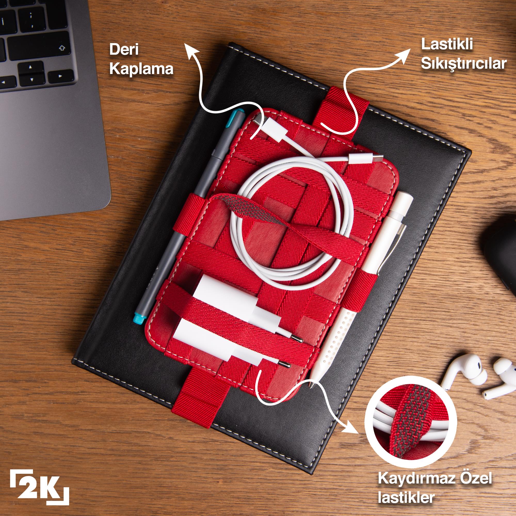 The Hammal by 2K Telefon,Kalem ve Aksesuar Taşıyıcı Organizer,Kaydırmaz Lastikli,Vegan,11x21,5 cm. SİYAH