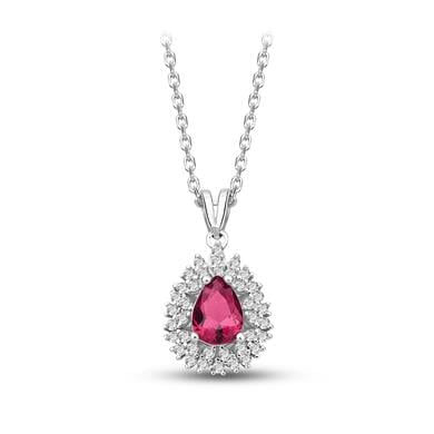 Pırlanta Montür Sentetik Damla Yakut Gümüş Kolye